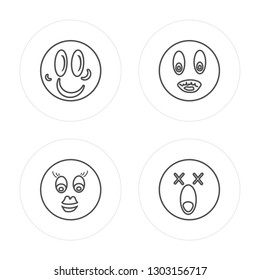 4 line Happy, Girl, Angry, Dead modern icons on round shapes, Happy, Girl, Angry, Dead vector illustration, trendy linear icon set.