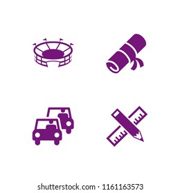 4 line icons in vector set. traffic, paper, ruler and football field illustration for web and graphic design