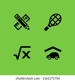 4 line icons in vector set. tennis, formula, parking and ruler illustration for web and graphic design