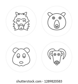 4 line Lama, Mouse, Bear, Male Sheep modern icons on round shapes, Lama, Mouse, Bear, Male Sheep vector illustration, trendy linear icon set.