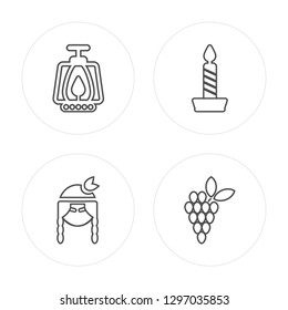 4 line Lamp, Native american, Candle, Grapes modern icons on round shapes, Lamp, Native american, Candle, Grapes vector illustration, trendy linear icon set.