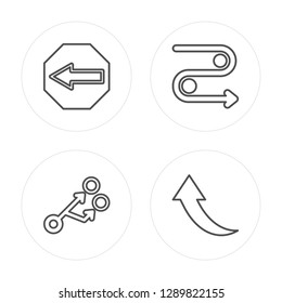 4 line Left arrow, Divide, Curved arrow, Upward modern icons on round shapes, Left arrow, Divide, Curved arrow, Upward vector illustration, trendy linear icon set.