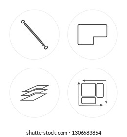 4 line Lengthen, Layer, Base, Dimension modern icons on round shapes, Lengthen, Layer, Base, Dimension vector illustration, trendy linear icon set.