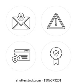4 line Letter, Website, Attention, Medal modern icons on round shapes, Letter, Website, Attention, Medal vector illustration, trendy linear icon set.