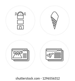 4 line Lighthouse, Picture, Ice cream, Ticket modern icons on round shapes, Lighthouse, Picture, Ice cream, Ticket vector illustration, trendy linear icon set.