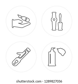 4 line Lipstick, Curlers, Eyeliner, Face cleanser modern icons on round shapes, Lipstick, Curlers, Eyeliner, Face cleanser vector illustration, trendy linear icon set.