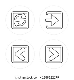 4 line Loading Arrows, Backward Arrow, Enter Left, Skip Track modern icons on round shapes, Loading Arrows, Backward Arrow, Enter Left, Skip Track vector illustration, trendy linear icon set.