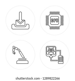 4 line Mail, Mechanical arm, Cpu, File transfer modern icons on round shapes, Mail, Mechanical arm, Cpu, File transfer vector illustration, trendy linear icon set.