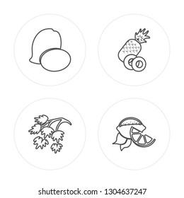 4 line Mango, Parsley, Pineapple, Lemon modern icons on round shapes, Mango, Parsley, Pineapple, Lemon vector illustration, trendy linear icon set.