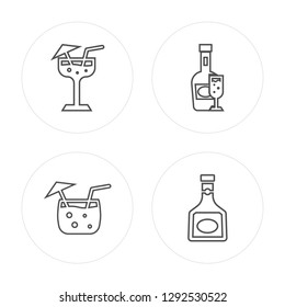 4 line Margarita, Malibu, Brandy, Armagnac modern icons on round shapes, Margarita, Malibu, Brandy, Armagnac vector illustration, trendy linear icon set.