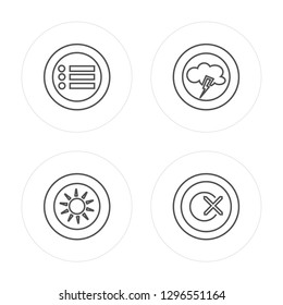 4 line Menu, Sun, Lightining, Wrong modern icons on round shapes, Menu, Sun, Lightining, Wrong vector illustration, trendy linear icon set.