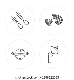 4 line Meteorites, Uranus, Galaxy, Radar modern icons on round shapes, Meteorites, Uranus, Galaxy, Radar vector illustration, trendy linear icon set.