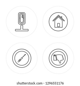 4 line Mic, Screwdriver, Home, Dislike modern icons on round shapes, Mic, Screwdriver, Home, Dislike vector illustration, trendy linear icon set.