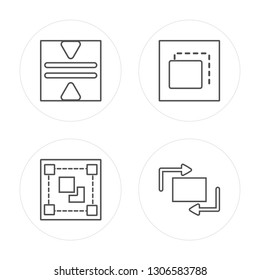 4 line Mirror horizontally, Group, Foreground, Rotate modern icons on round shapes, Mirror horizontally, Group, Foreground, Rotate vector illustration, trendy linear icon set.