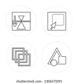 4 line Mirror horizontally, Scale, Select, Shapes modern icons on round shapes, Mirror horizontally, Scale, Select, Shapes vector illustration, trendy linear icon set.