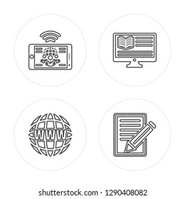 4 line Mobile, Web, Computer, Script modern icons on round shapes, Mobile, Web, Computer, Script vector illustration, trendy linear icon set.