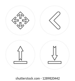 4 line Move, Upload, Left arrow, Download modern icons on round shapes, Move, Upload, Left arrow, Download vector illustration, trendy linear icon set.