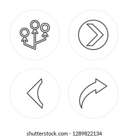 4 line Multiply, Left arrow, Right arrow, Next modern icons on round shapes, Multiply, Left arrow, Right arrow, Next vector illustration, trendy linear icon set.