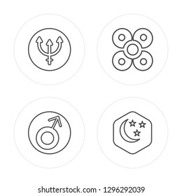 4 line Neptune, Mars, Loyalty, Moon modern icons on round shapes, Neptune, Mars, Loyalty, Moon vector illustration, trendy linear icon set.