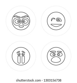 4 line Nerd, Crying, Wink, Surprised modern icons on round shapes, Nerd, Crying, Wink, Surprised vector illustration, trendy linear icon set.