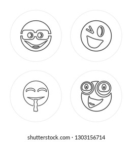 4 line Nerd, Vomiting, Wink, Surprised modern icons on round shapes, Nerd, Vomiting, Wink, Surprised vector illustration, trendy linear icon set.