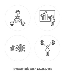 4 line Network, Advertising, Presentation, Network modern icons on round shapes, Network, Advertising, Presentation, Network vector illustration, trendy linear icon set.