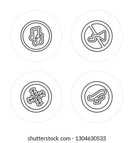 4 line No swimming, No shouting, No ironing, Weight modern icons on round shapes,