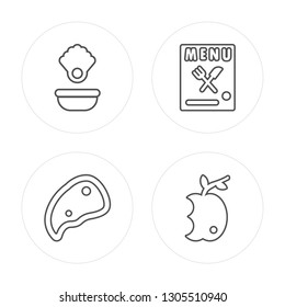 4 line Oyster, Steak, Menu, Apple modern icons on round shapes, Oyster, Steak, Menu, Apple vector illustration, trendy linear icon set.