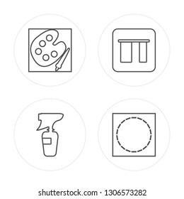 4 line Paint palette, Spray, Vertical alignment, Circle modern icons on round shapes, Paint palette, Spray, Vertical alignment, Circle vector illustration, trendy linear icon set.