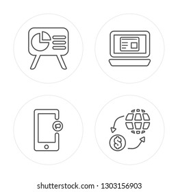 4 line Panel, Smartphone, Web de, Worldwide modern icons on round shapes, Panel, Smartphone, Web de, Worldwide vector illustration, trendy linear icon set.