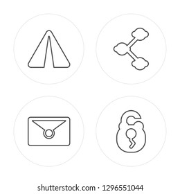 4 line Paper plane, Mail, Share, Padlock modern icons on round shapes, Paper plane, Mail, Share, Padlock vector illustration, trendy linear icon set.