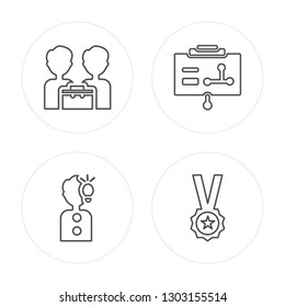 4 line Partner, Idea, Presentation, Winner modern icons on round shapes, Partner, Idea, Presentation, Winner vector illustration, trendy linear icon set.