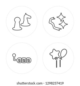 4 line Pawn, Slot machine, Ribbons, Balloons modern icons on round shapes, Pawn, Slot machine, Ribbons, Balloons vector illustration, trendy linear icon set.