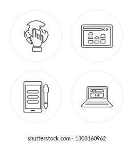 4 line Pay per click, De, Analytics, Coding modern icons on round shapes, Pay per click, De, Analytics, Coding vector illustration, trendy linear icon set.