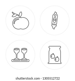 4 line Peach, Drinks, Salami, Jam modern icons on round shapes, Peach, Drinks, Salami, Jam vector illustration, trendy linear icon set.