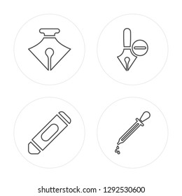 4 line Pen, Crayon, Pen, Dropper modern icons on round shapes, Pen, Crayon, Pen, Dropper vector illustration, trendy linear icon set.