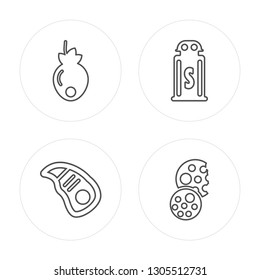 4 line Persimmon, Steak, Salt, Biscuit modern icons on round shapes, Persimmon, Steak, Salt, Biscuit vector illustration, trendy linear icon set.