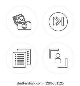 4 line Picture, List, Next, User modern icons on round shapes, Picture, List, Next, User vector illustration, trendy linear icon set.