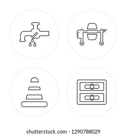4 line Pipe, Cone, Concrete mixer, Gas pipe modern icons on round shapes, Pipe, Cone, Concrete mixer, Gas pipe vector illustration, trendy linear icon set.