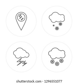 4 line Placeholder, Rainy, Snowy, Snowy modern icons on round shapes, Placeholder, Rainy, Snowy, Snowy vector illustration, trendy linear icon set.