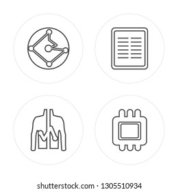 4 line Planet earth, Smart clothing, Online learning, Chip modern icons on round shapes, Planet earth, Smart clothing, Online learning, Chip vector illustration, trendy linear icon set.