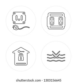 4 line Plug, Home, Switch, Deep modern icons on round shapes, Plug, Home, Switch, Deep vector illustration, trendy linear icon set.