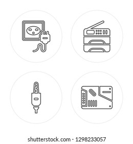 4 line Plug, Jack, Copy machine, Ssd modern icons on round shapes, Plug, Jack, Copy machine, Ssd vector illustration, trendy linear icon set.