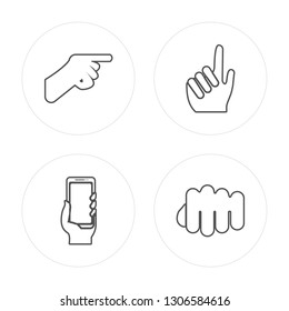 4 line Pointing, Smartphone, Counting, Fist modern icons on round shapes, Pointing, Smartphone, Counting, Fist vector illustration, trendy linear icon set.