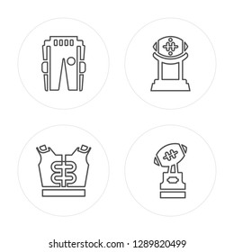 4 line Practice Pants, Shoulder Pad modern icons on round shapes, Practice Pants, Shoulder Pad, vector illustration, trendy linear icon set.