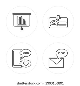 4 line Presentation, Smartphone, Id card, Message modern icons on round shapes, Presentation, Smartphone, Id card, Message vector illustration, trendy linear icon set.