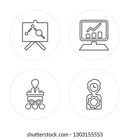 4 line Presentation, Speech, Website, Creative modern icons on round shapes, Presentation, Speech, Website, Creative vector illustration, trendy linear icon set.