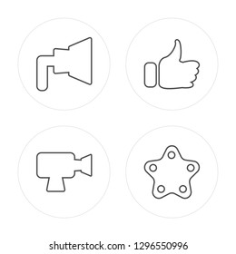 4 line Promotion, Video camera, Like, Star modern icons on round shapes, Promotion, Video camera, Like, Star vector illustration, trendy linear icon set.