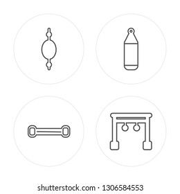 4 line Punching ball, Chest expander, Punching bag, Rings modern icons on round shapes, Punching ball, Chest expander, Punching bag, Rings vector illustration, trendy linear icon set.