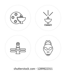 4 line Radar Pointing Up, Inclined Satellite modern icons on round shapes, Radar Pointing Up, Inclined Satellite, vector illustration, trendy linear icon set.
